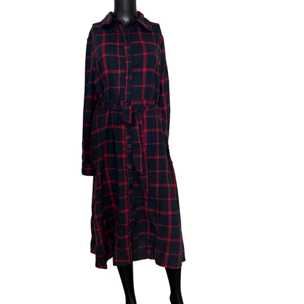 SHEIN Red and Black Checkered Long Sleeve Dress